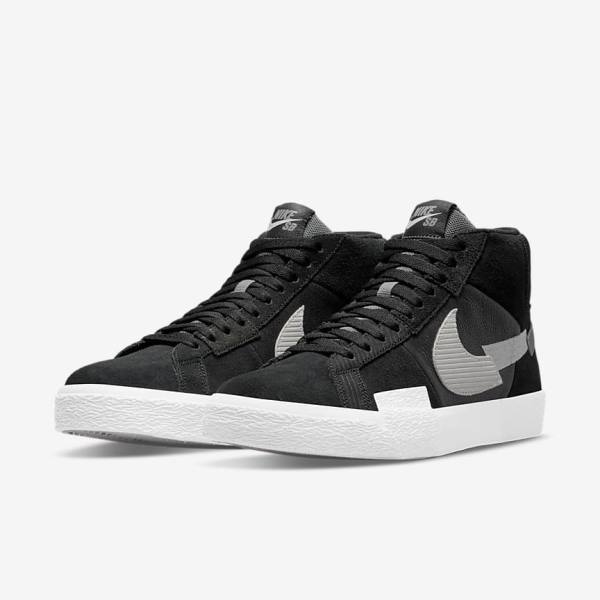 Women's Nike SB Zoom Blazer Mid Premium Sneakers Black / Grey / White | NK381CEN