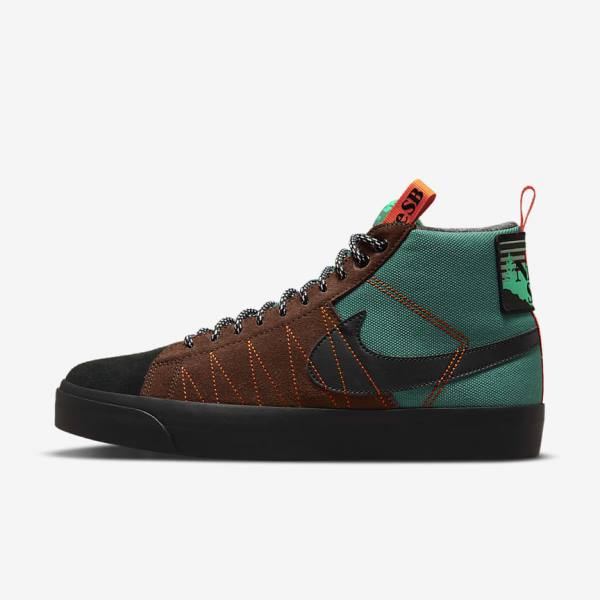 Women\'s Nike SB Zoom Blazer Mid Premium Sneakers Green / White / Orange / Black | NK518SHI