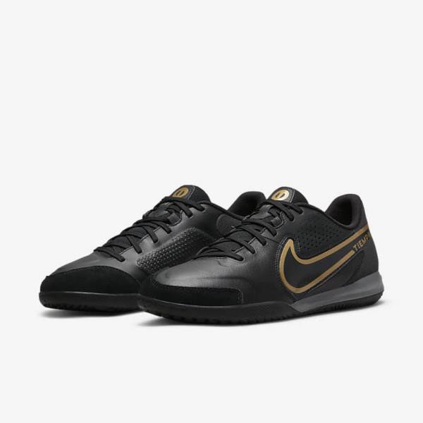 Women's Nike Tiempo Legend 9 Academy IC Indoor-Court Football Shoes Black / Dark Grey / Metal Gold / Black | NK479DBO