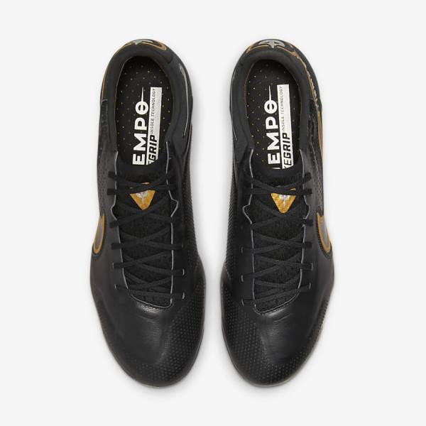 Women's Nike Tiempo Legend 9 Elite FG Firm-Ground Football Shoes Black / Dark Grey / Metal Gold / Metal Dark Grey | NK015JOT