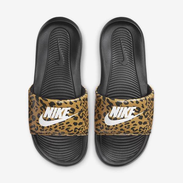 Women's Nike Victori One Print Slides Black / White | NK709BYJ