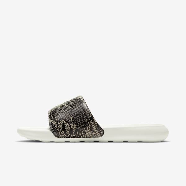 Women\'s Nike Victori One Print Slides Brown / White / Black | NK845OJT