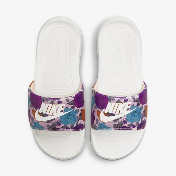 Women's Nike Victori One Print Slides Rose / Pink / Yellow | NK392IMB