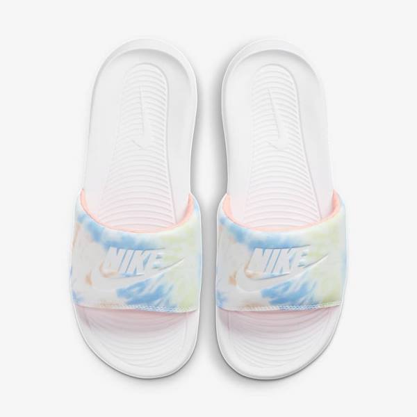 Women's Nike Victori One Print Slides White / Light Mango / Blue / White | NK401QTN