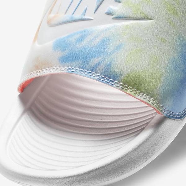 Women's Nike Victori One Print Slides White / Light Mango / Blue / White | NK401QTN