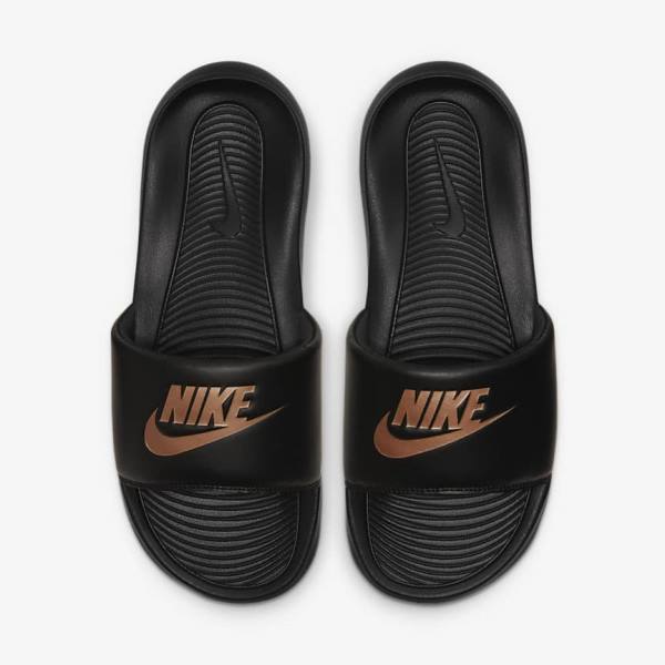 Women's Nike Victori One Slides Black / Metal Red Brown | NK053LBH