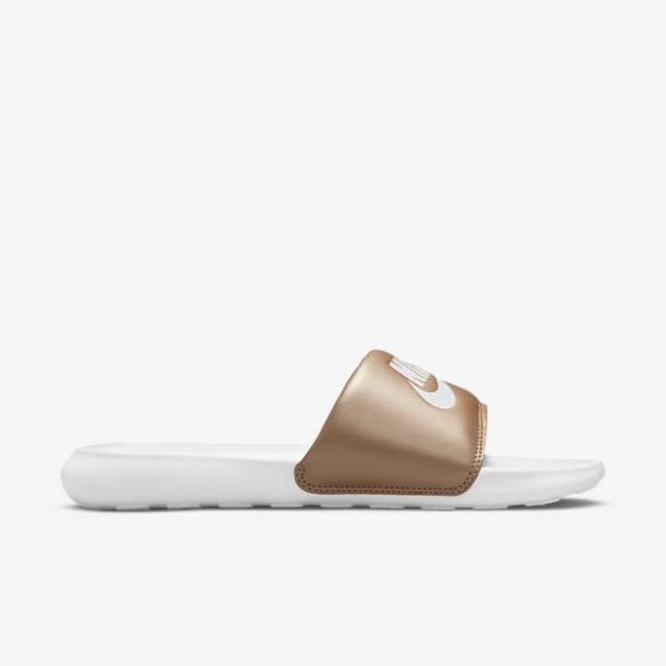 Women's Nike Victori One Slides Metal Red Brown / White | NK093EIK