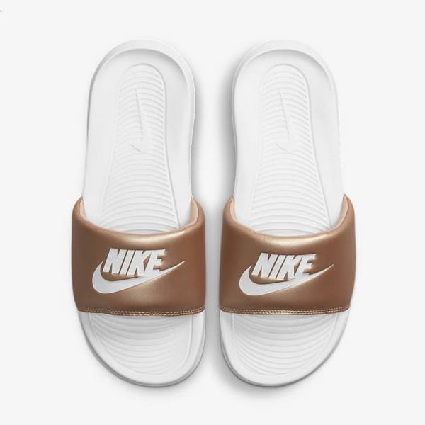 Women's Nike Victori One Slides Metal Red Brown / White | NK093EIK