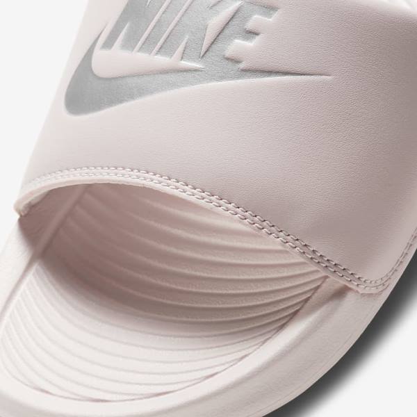 Women's Nike Victori One Slides Rose / Rose / Metal Silver | NK547BGS