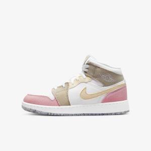 Kids' Nike Air Jordan 1 Mid SE Older Sneakers White / Green | NK830GHF