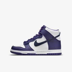 Kids' Nike Dunk High Older Sneakers White / Purple / Navy | NK564RJW