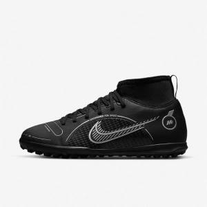 Kids' Nike Jr. Mercurial Superfly 8 Club TF Older Turf Football Shoes Black / Grey / Metal Silver | NK139TSG