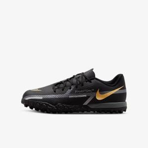 Kids' Nike Jr. Phantom GT2 Academy TF Older Turf Football Shoes Black / Metal Gold / Dark Grey / Metal Dark Grey | NK867CSX