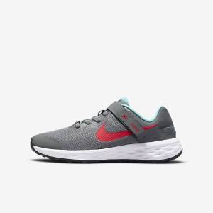 Kids' Nike Revolution 6 FlyEase Older Easy On-Off Road Running Shoes Grey / Turquoise / Red | NK259WUO