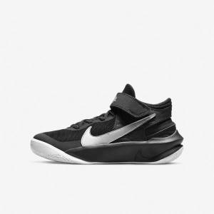 Kids' Nike Team Hustle D 10 FlyEase Older Basketball Shoes Black / White / Metal Silver | NK791OKB