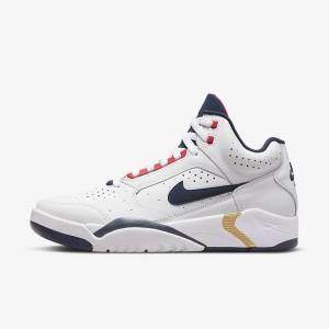 Men's Nike Air Flight Lite Mid Sneakers White / Red / Metal Gold / Navy | NK641JTY