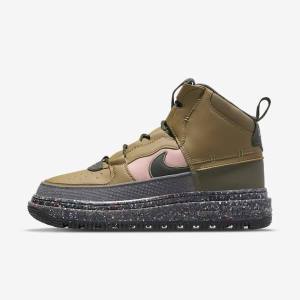 Men's Nike Air Force 1 Boot Sneakers Brown / Olive / Pink | NK728AZW