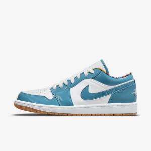 Men's Nike Air Jordan 1 Low SE Jordan Shoes Turquoise / White / Navy / Turquoise | NK096CDQ