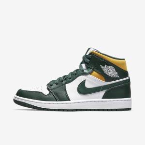 Men's Nike Air Jordan 1 Mid Jordan Shoes Green / White | NK384DKH