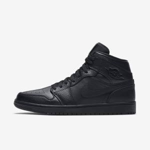 Men's Nike Air Jordan 1 Mid Jordan Shoes Black | NK538JXK