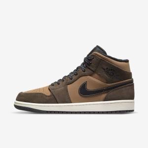 Men's Nike Air Jordan 1 Mid SE Jordan Shoes Dark Chocolate / Brown / Black / Red | NK947NKO