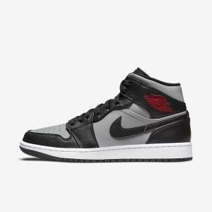 Men's Nike Air Jordan 1 Mid Sneakers Black / Grey / White / Red | NK087JTK