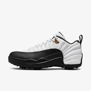 Men's Nike Air Jordan XII Low Jordan Shoes White / Metal Gold / Black | NK830DOI