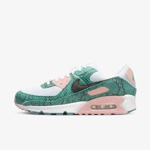 Men's Nike Air Max 90 Sneakers Turquoise / White / Coral / Black | NK105ULS