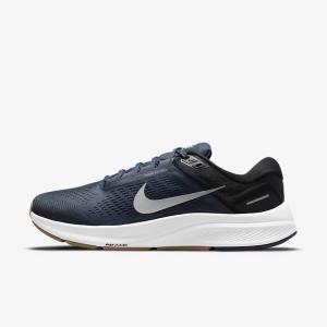 Men's Nike Air Zoom Structure 24 Road Running Shoes Blue / Black / Dark Obsidian / Grey | NK652VKR