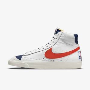 Men's Nike Blazer Mid 77 EMB Sneakers White / Blue / Orange | NK632MHX