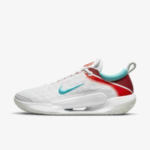 Men's Nike NikeCourt Zoom NXT Hard Court Tennis Shoes White / Light Silver / Red / Turquoise | NK362FHI