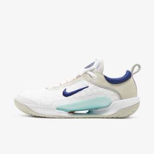 Men's Nike NikeCourt Zoom NXT Hard Court Tennis Shoes White / Light Beige / Turquoise / Royal Blue | NK561TNX