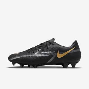 Men's Nike Phantom GT2 Academy MG Multi-Ground Football Shoes Black / Metal Gold / Dark Grey / Metal Dark Grey | NK276DIC