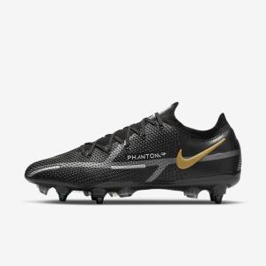 Men's Nike Phantom GT2 Elite SG-Pro AC Soft-Ground Football Shoes Black / Metal Gold / Metal Silver / Metal Dark Grey | NK845PNV