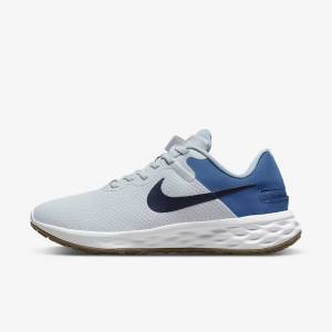 Men's Nike Revolution 6 FlyEase Next Nature Easy-On-And-Off Road (Extra Wide) Running Shoes Platinum / Dark Blue / Blue | NK283JBF