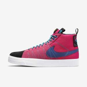 Men's Nike SB Zoom Blazer Mid Premium Skate Shoes Pink / Blue / Royal Blue | NK604EMR