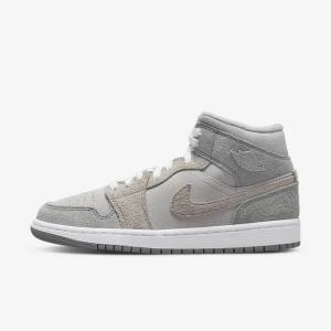 Women's Nike Air Jordan 1 Mid SE Sneakers Grey / White / Grey | NK476ONA