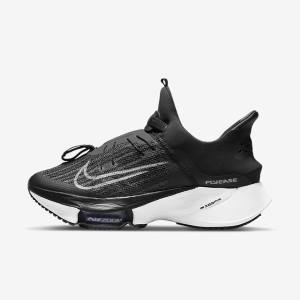 Women's Nike Air Zoom Tempo NEXT% FlyEase Easy On-Off Road Running Shoes Black / White | NK412GMT