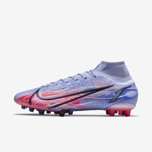 Women's Nike Mercurial Superfly 8 Elite KM AG Artificial-Grass Football Shoes Indigo / Light Red / Metal Silver | NK281BKZ