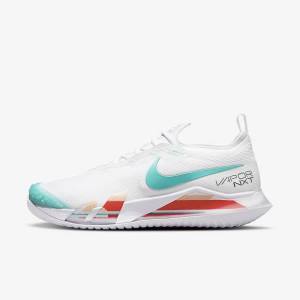 Women's Nike NikeCourt React Vapor NXT Hard Court Tennis Shoes White / Red / Burgundy / Turquoise | NK795ITR