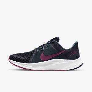 Women's Nike Quest 4 Road Running Shoes Blue / Grey Green / White / Pink | NK543HVS