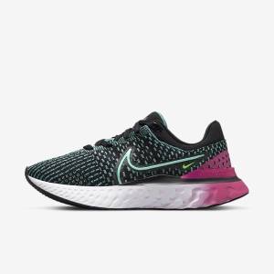 Women's Nike React Infinity Run Flyknit 3 Road Running Shoes Black / Pink / Turquoise / Turquoise | NK376NOD