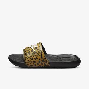 Women's Nike Victori One Print Slides Black / White | NK709BYJ