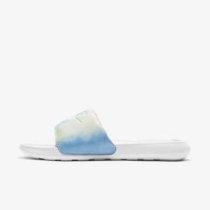 Women's Nike Victori One Print Slides White / Light Mango / Blue / White | NK401QTN