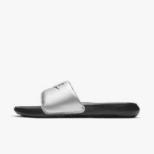 Women's Nike Victori One Slides Black / Metal Silver / Black | NK201JVY