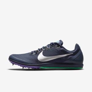 Women's Nike Zoom Rival D 10 Athletics Distance Spikes Running Shoes Obsidian / Turquoise / Metal Silver | NK079BMN